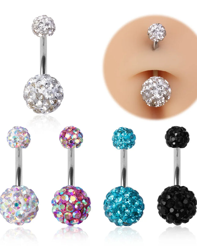 1pc Ferido Belly Button Rings Bling CZ Ball Belly Ring Navel Piercing Crystal Piercings 14G Fashion Body Jewelry for Women Girl
