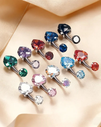 G23 Titanium Heart Shaped Belly Button Ring 14G Clear CZ Women's Navel Piercing Hypoallergenic Sexy Body Jewelry