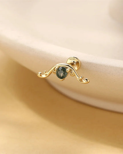Aide 1PC 925 Sterling Silver 18K Gold Threaded Piercing Earring Women Ins Green Red Colors Zircon  Ear Bone Nail Gift Jewelry