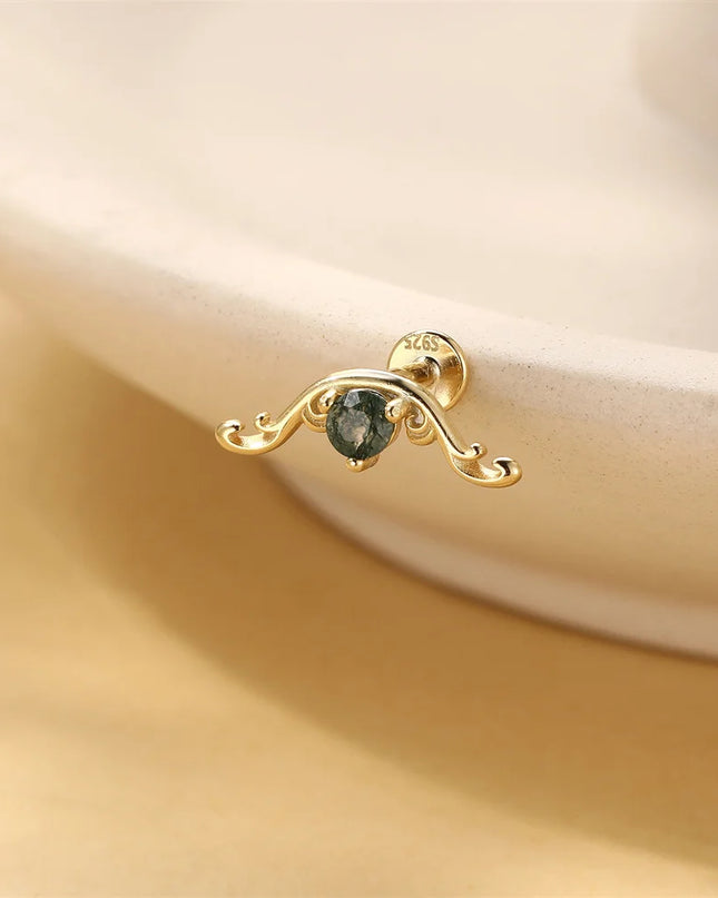 Aide 1PC 925 Sterling Silver 18K Gold Threaded Piercing Earring Women Ins Green Red Colors Zircon  Ear Bone Nail Gift Jewelry