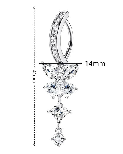 Pink Butterfly Belly Button Piercing Jewelry Women Cz Navel Barbell Fashion Crystal Reverse Curved Belly Rings Piercing Ombligo