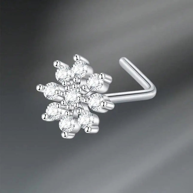 L Shaped Nose Studs Rings Cute Heart Moon Shiny Zircon Gold Silver Color Nose Piercing For Women Girl Nostril Jewelry