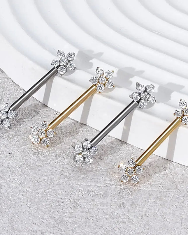1Pc Titanium Nipple Barbell Piercing Zircon Nipple Ring with Pendant Bar Piercing Internally Threaded Women Body Accessaries