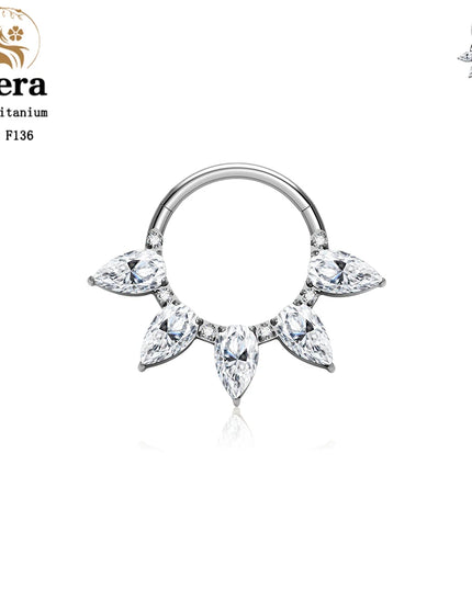ASTM F136 Titanium Nose Ring Hoop 16G Pear CZ Hinged Segment Septum Clicker Ring Cartilage Daith Piercing Earring Body Jewelry
