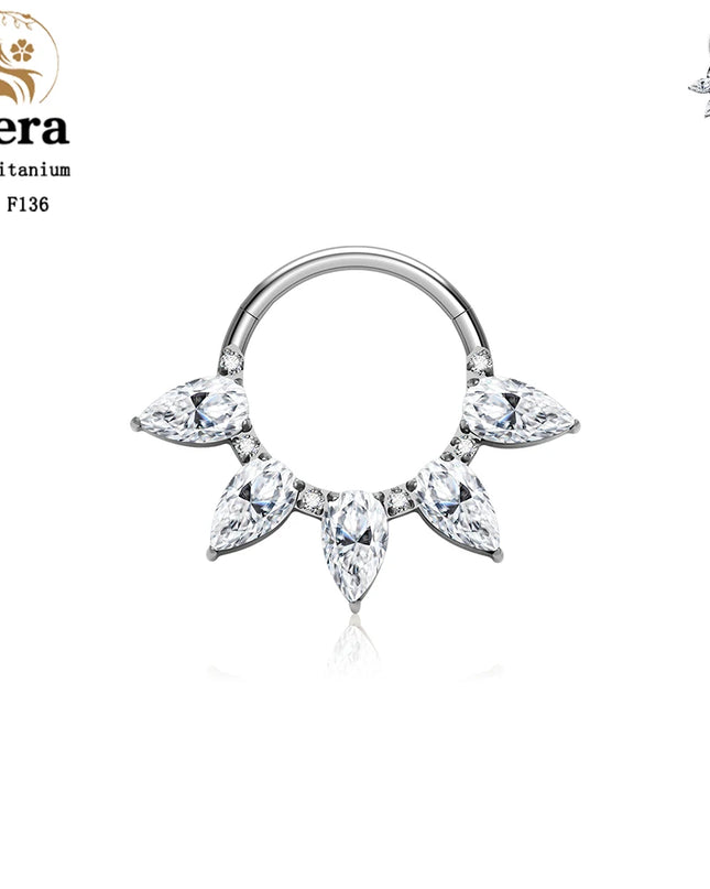 ASTM F136 Titanium Nose Ring Hoop 16G Pear CZ Hinged Segment Septum Clicker Ring Cartilage Daith Piercing Earring Body Jewelry