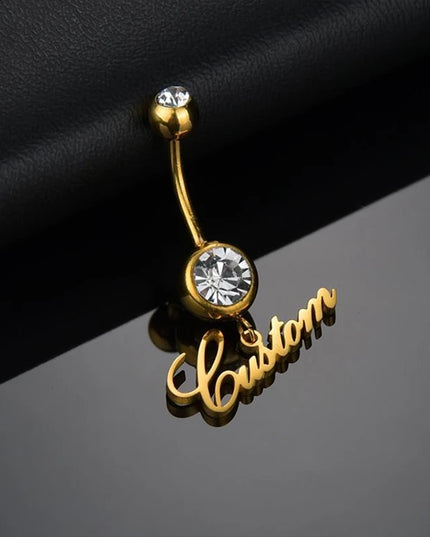 Letdiffery Custom Name Belly Button Rings for Women Stainless Steel Personalized White Zircon Sexy Body Piercing Summer Jewelry