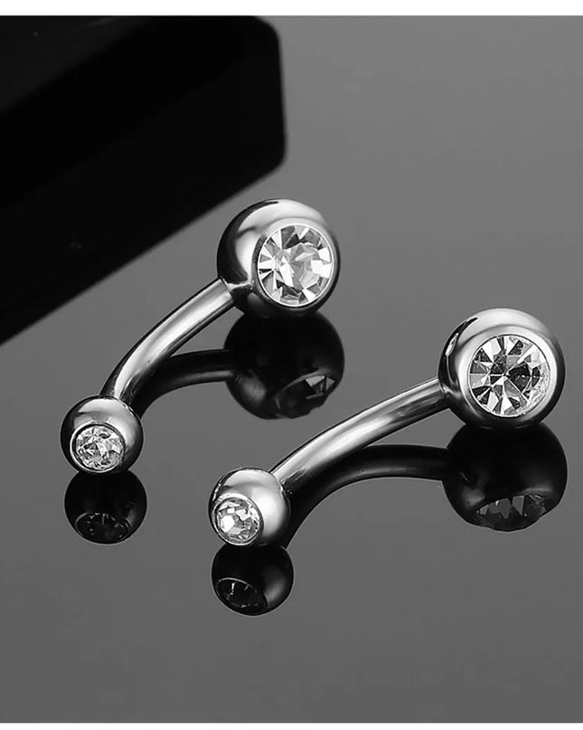 Double Gem Belly Button Rings Stainless Steel Crystal Rhinestone Navel Rings Barbells Studs Women Girls Body Piercing Jewelry