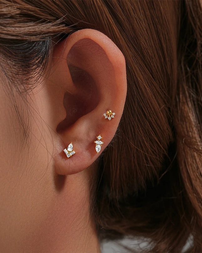 CANNER 1PC 925 Sterling Silver Flat Bottom Piercing Earring for Women Exquisite Crown Ear Studs Cartilage Earring Fine Jewelry