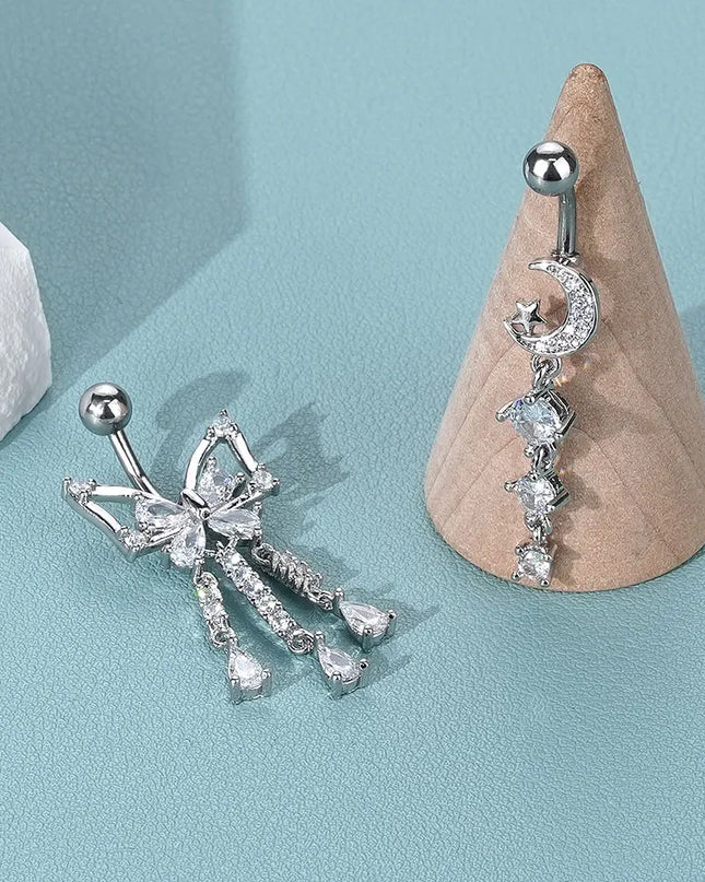  1pc Belly Button Piercing for Women Zircon Moon Butterfly Belly Button Ring Cartilage Navel Earring Jewelry Piercing ombligo