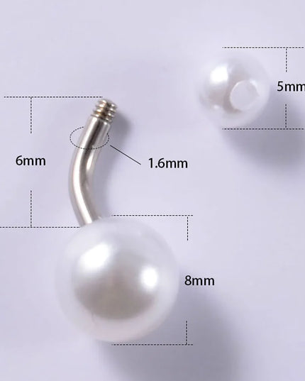 5pcs Belly Button Ring Surgical Steel&Faux Pearl Decor Acrylic Pearl Ball Navel Piercing Woman Barbell Ombligo Ring Jewelry