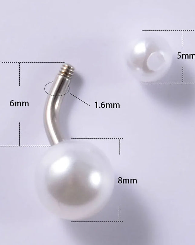 5pcs Belly Button Ring Surgical Steel&Faux Pearl Decor Acrylic Pearl Ball Navel Piercing Woman Barbell Ombligo Ring Jewelry