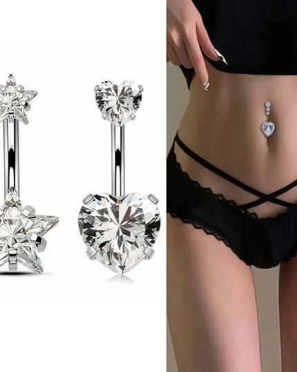 Heart Belly Button Ring Stainless Steel Sexy Navel Piercing Body Jewelry for Women Suitable for Swimwear Outfits