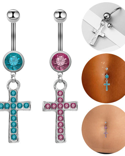 1 Pcs Fashion Zircon Dangling Belly Button Rings Navel Cross Piercing Earrings Belly Piercing Sexy Body Steel Jewelry