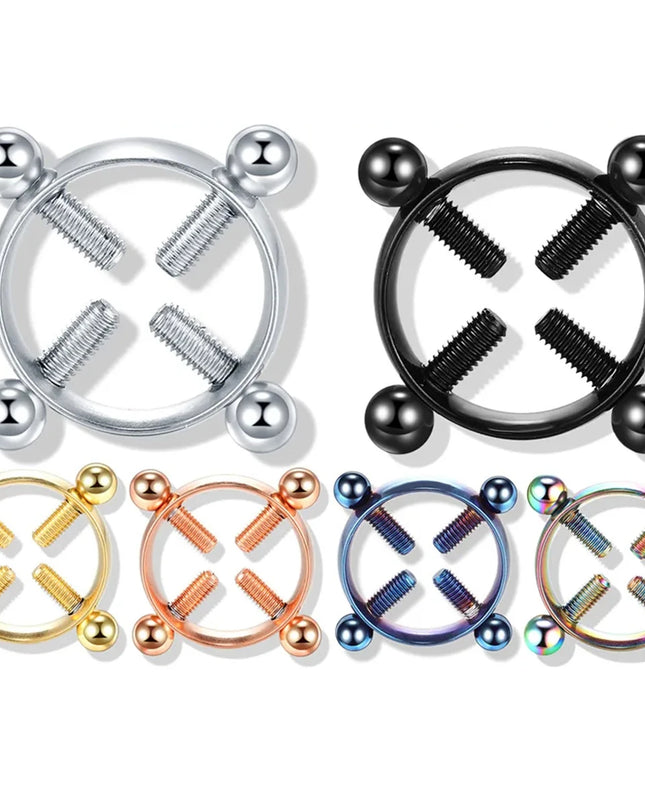 1Pair Fashion Stainless Steel Adjustable Nipple Ring For Women, Various Colors Clip On Nipple Rings Fake Nipple Piercing Jewelry