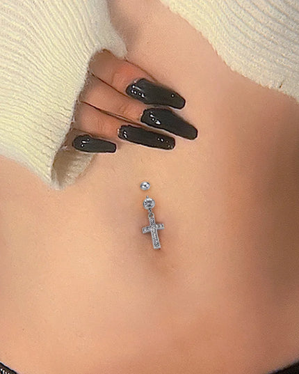 1 Pcs Fashion Zircon Dangling Belly Button Rings Navel Cross Piercing Earrings Belly Piercing Sexy Body Steel Jewelry