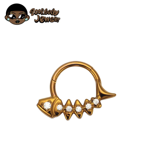 G23 Titanium Fishbone Spike Nose Ring Hinged Clicker Septem Piercing Gothic Zircon Anodized Segment Hoop Ring Daith Earring