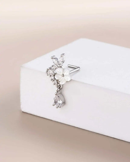 Dangle Nose Ring For Women Nose Piercing Stainless Steel Nose Bend Ring Butterfly Pendents Dangling Nose Piercing Jewelry