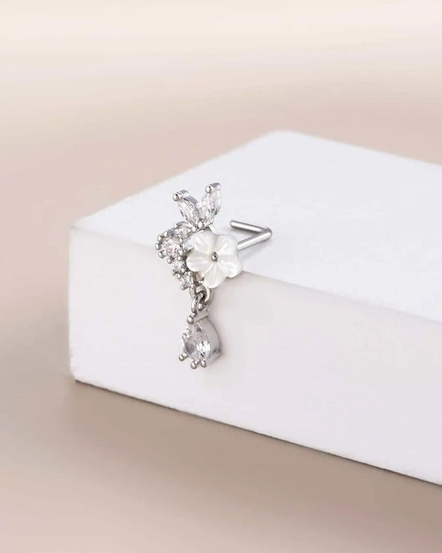 Dangle Nose Ring For Women Nose Piercing Stainless Steel Nose Bend Ring Butterfly Pendents Dangling Nose Piercing Jewelry