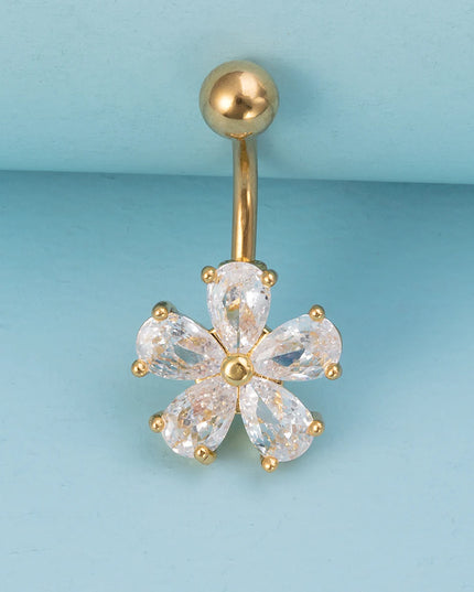 1pc Belly Button Ring Piercing Jewelry Sexy Flower Shape Navel Piercing Stainless Steel Synthetic Zirconia Material Daily Wear