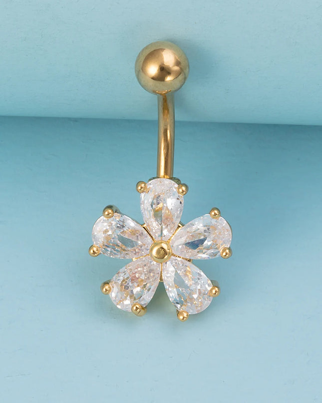 1pc Belly Button Ring Piercing Jewelry Sexy Flower Shape Navel Piercing Stainless Steel Synthetic Zirconia Material Daily Wear
