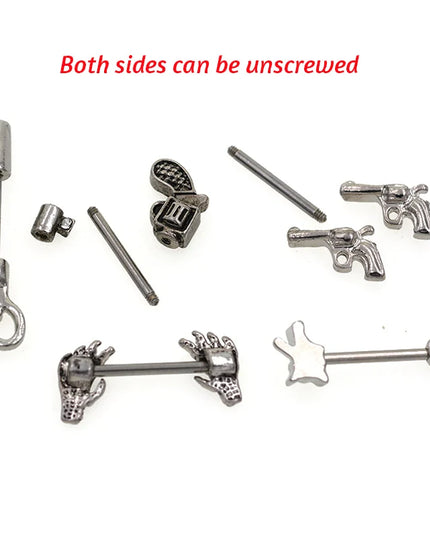 1Pair 5 Choice Gun Key shape Hand Nipple piercing Gun Piercing 14G 1.6x12/14mm No-Infection Body Jewelry Barbells