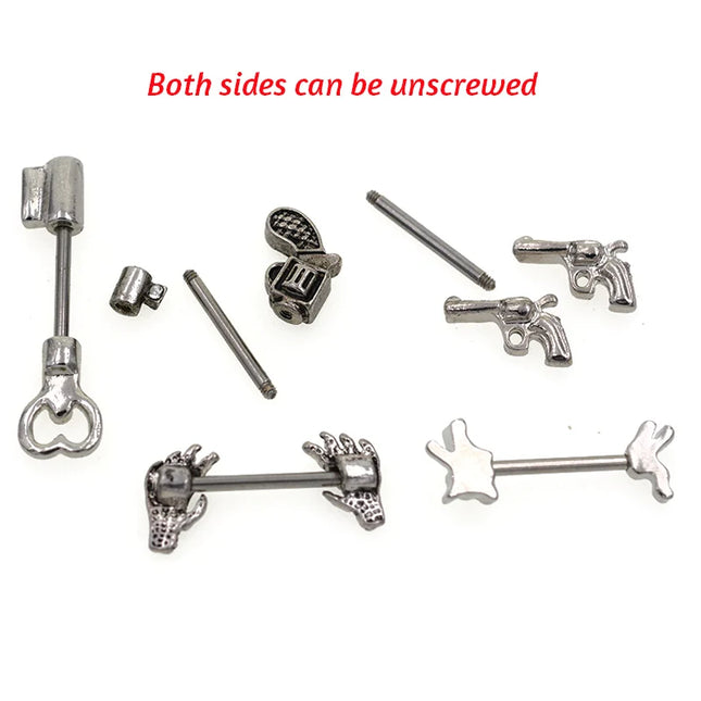1Pair 5 Choice Gun Key shape Hand Nipple piercing Gun Piercing 14G 1.6x12/14mm No-Infection Body Jewelry Barbells