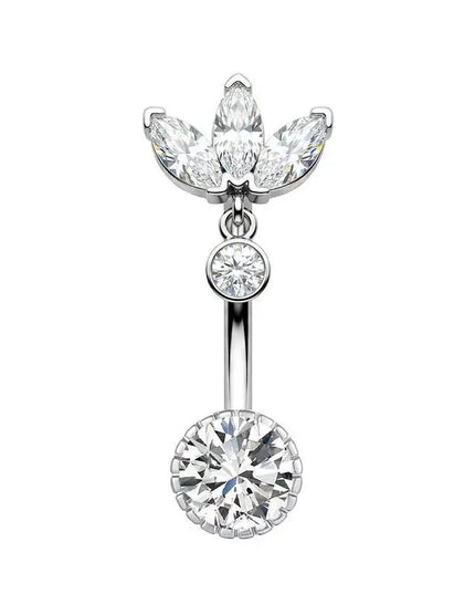 1 Pcs Stainless Steel Belly Button Rings With Shiny Butterfly Flower Dangle For Daily Wear Beach Party Piercing Jewelry Gift