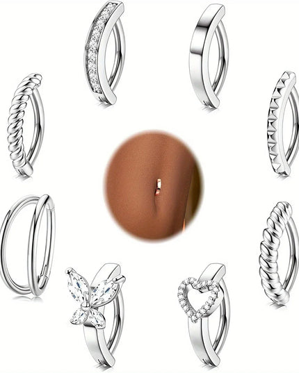 Bobisty 1Pc Surgical Steel Navel Rings Heart Butterfly Belly Button Piercing Reverse Navel Barbell Rings Piercing Jewelry