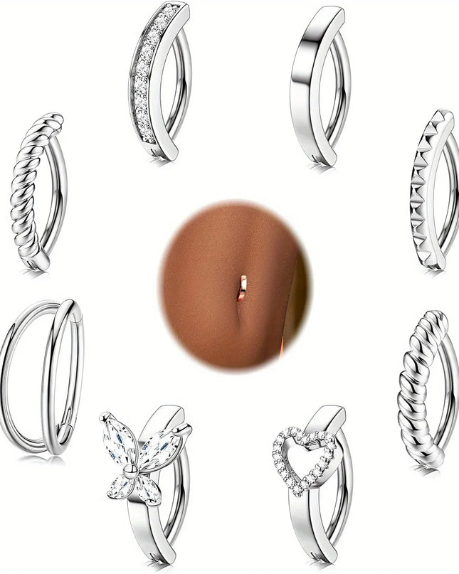 Bobisty 1Pc Surgical Steel Navel Rings Heart Butterfly Belly Button Piercing Reverse Navel Barbell Rings Piercing Jewelry