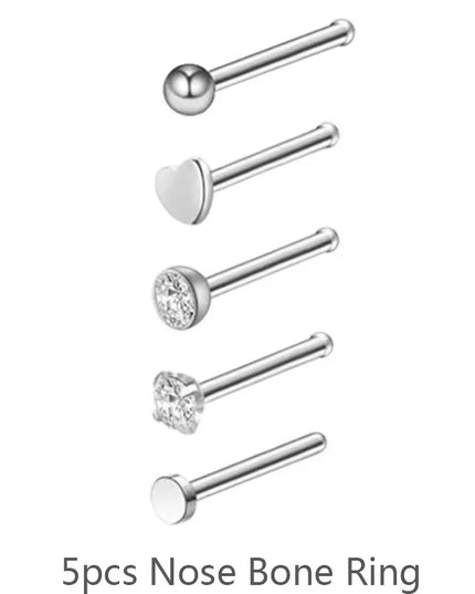 3/4/5/8/10/15/30pcs/lot Fake Nose Studs Ring Piercing Sets L-S-Shaped Curved Nose Rings Pack Steel Star Heart Moon Nose Jewelry