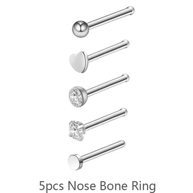 3/4/5/8/10/15/30pcs/lot Fake Nose Studs Ring Piercing Sets L-S-Shaped Curved Nose Rings Pack Steel Star Heart Moon Nose Jewelry
