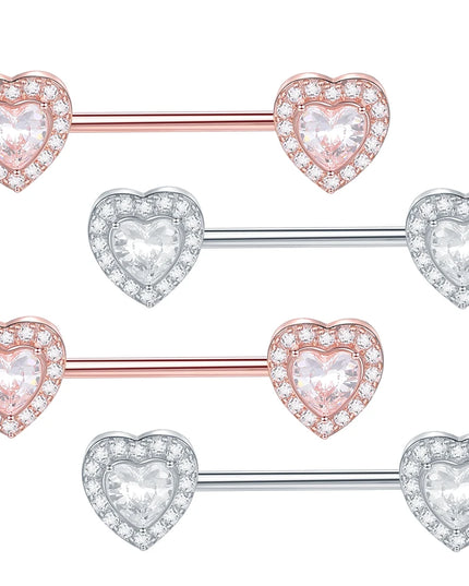 1PC Surgical Steel CZ Nipple Rings Piercing 14G Paved Zircon Heart Nipple Shield Rings Sexy Nipple Mamilo Piercing Women Jewelry