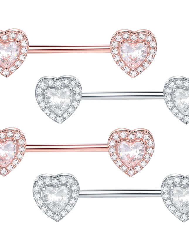 1PC Surgical Steel CZ Nipple Rings Piercing 14G Paved Zircon Heart Nipple Shield Rings Sexy Nipple Mamilo Piercing Women Jewelry