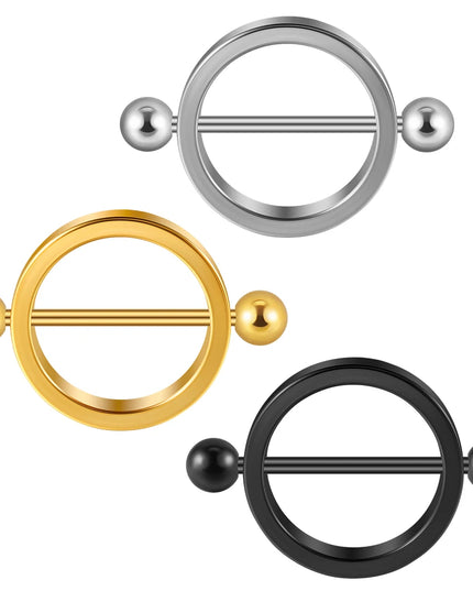 1Pair Surgical Steel Black Gold Plated Nipple Piercing Round Hoop Barbell Nipple Shield Women Sexy Piercing Jewelry 14G