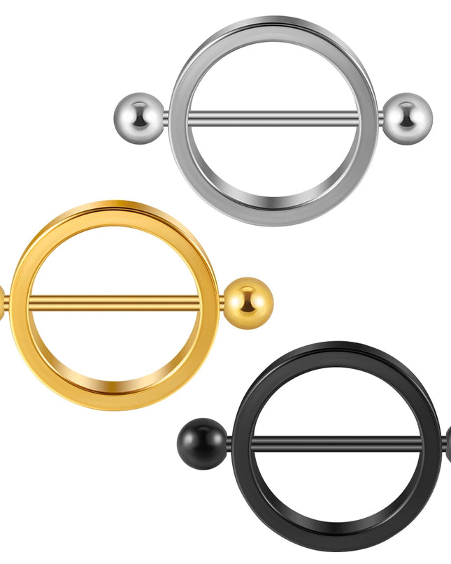 1Pair Surgical Steel Black Gold Plated Nipple Piercing Round Hoop Barbell Nipple Shield Women Sexy Piercing Jewelry 14G