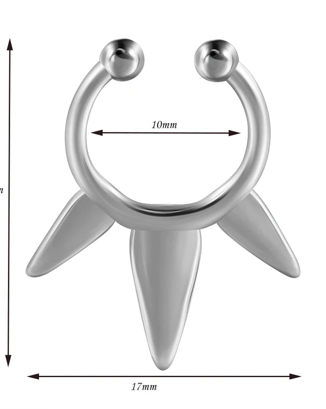 1PC Stainless Steel Irregular Ox Horn Fake Nose Ring Fangs Non Piercing Clip on Nose Hoop Cone Septum Fake Nose Piercing Jewelry