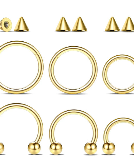 1/6/12PCS Nose Septum Rings 16G Surgical Steel Nose Piercing Jewelry 8mm 10mm 12mm Horseshoe Lip Earring Eyebrow Hoop Gold
