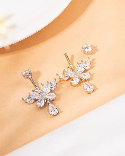 Exquisite Zircon Crystal Belly Button Rings Fashion Butterfly Navel Ring For Women GirlsSexy Belly Piercing Body Jewelry Gifts