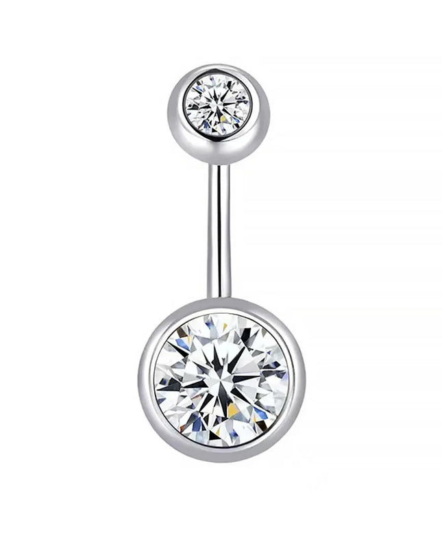 Double Gem Belly Button Rings Stainless Steel Crystal Rhinestone Navel Rings Barbells Studs Women Girls Body Piercing Jewelry