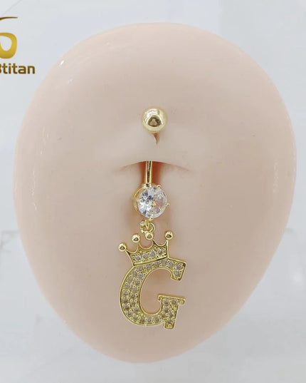 A-Z 26 Letter Initial Belly Button Rings 14G Titanium Curved Barbell Golden Zircon Navel Piercing Body Jewelry Women Accessories