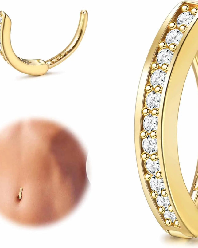 18K Gold Plated Belly Button Rings for Women 925 Sterling Silver Belly Button Ring Curved CZ Clip-on Belly Ring Piercing Jewelry