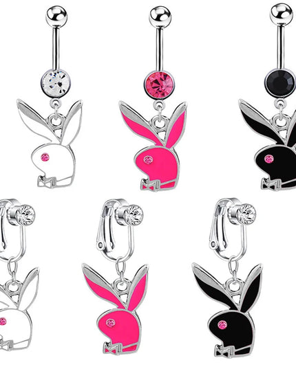1pc Belly Button Rings Bunny Navel rings Gold color Rabbit Belly Rings for Women Gem stone Pink Bunny Fake Belly Piercing Ring