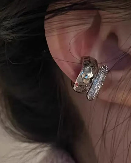New Trending Zircon Double-layer Ear Cuff No Piercing Earring Punk Unique Metal Geometric Ear Clip for Women Y2K Jewelry 2024