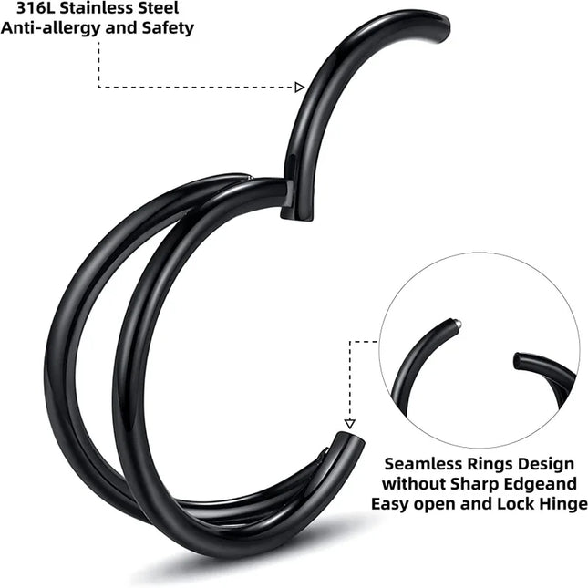 Double Nose Rings Hoops, Septum Cartilage Hoop Earrings, Open Stacked Nose Rings for Women and Men, Piercing Jewelry Gift.
