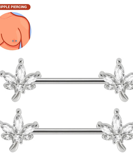 1pair Nipple Piercing Stainless Steel Nipple Rings CZ Butterfly Heart Nipple Barbell For Women Girls 16G Body Piercing Jewelry