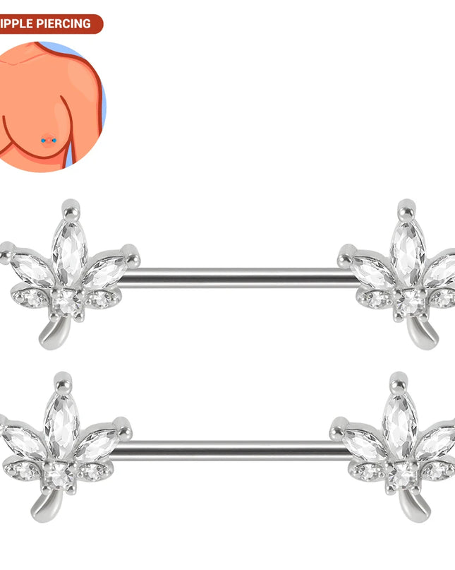 1pair Nipple Piercing Stainless Steel Nipple Rings CZ Butterfly Heart Nipple Barbell For Women Girls 16G Body Piercing Jewelry