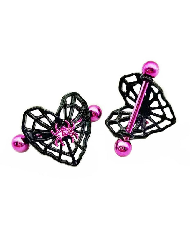 Cute Peach Heart Spider Web Nipple Piercing Two-color Electroplating Stainless Steel Nipple Ring Piercing Jewelry Wholesale