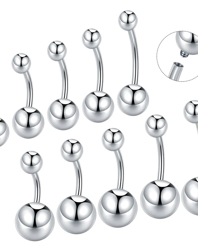 1pc Titanium 6/8/10/12mm Belly Button Ring With Double Ball Top Internally Threaded Navel Piercing Body Jewelry