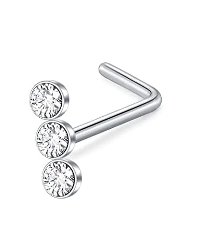 Nose Rings Chain Piercing Across Double with Chain Studs with Chain 20G Piercing Stud Nostril Jewelry for Women Men