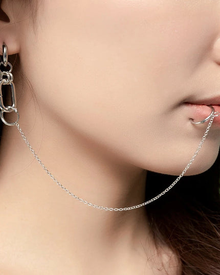 Cool Style Fake Piercing Lip Clip Earring Punk Chain Linked Earrings Hinged Lip Ring For Women Men Fashion Jewelry Accessories